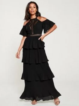 Image of U Collection Forever Unique Cold Shoulder Tiered Maxi Dress - Black, Size 8, Women