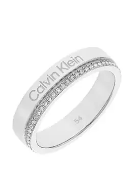 Image of Calvin Klein Minimal Linear Ladies Ring, Silver, Size Large, Women