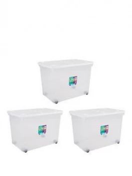 Image of Wham Set Of 3 80 Litre Wheeled Plastic Storage Boxes
