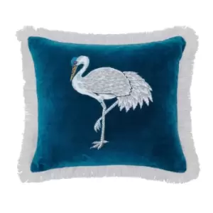 Image of Sanderson Crane & Frog Embroidered Cushion 45cm x 45cm, Navy