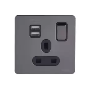 Image of Schneider USFP 1G Switched Socket Single Pole 2x USB 2.1 Black Insert Black Nickel - GGBGU34102USBABBN