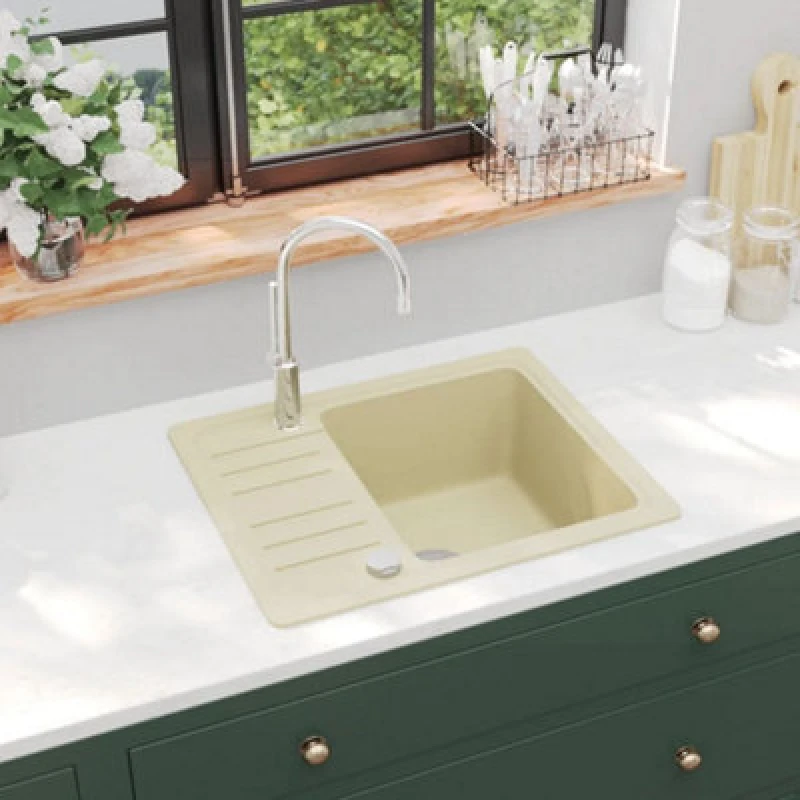 Image of Vidaxl Granite Kitchen Sink Single Basin Beige