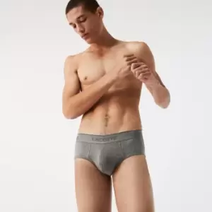 Image of Lacoste Mens Branded Waist Cotton Classic Brief 4-Pack Size 5 - L Black / Grey Chine / White