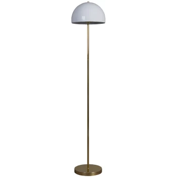 Image of Industrial Metal Floor Lamp with Domed Light Shade - White & Gold - No Bulb