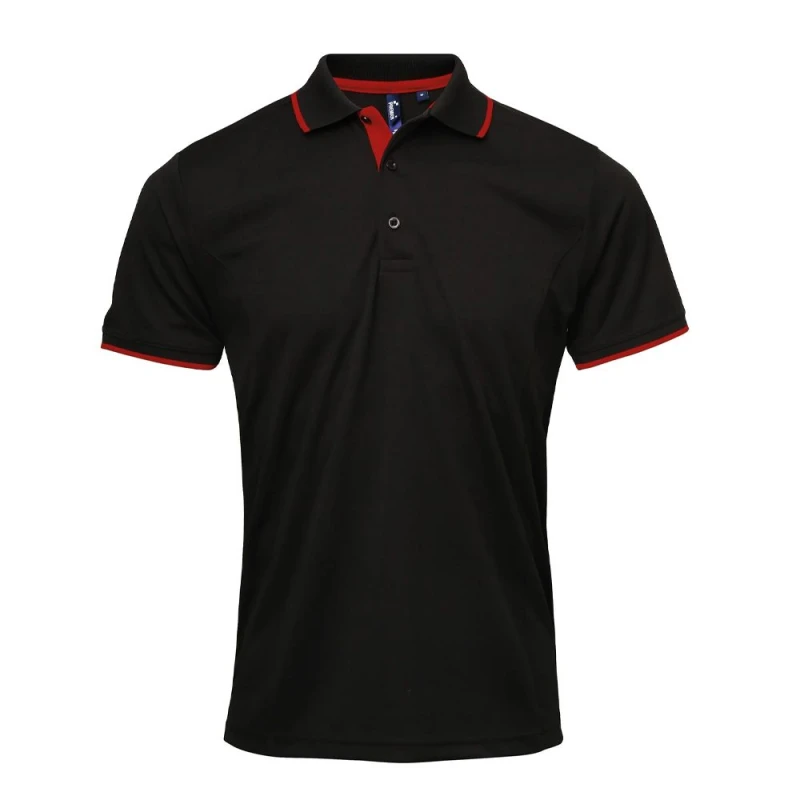 Image of Premier Premier Men Coolchecker Contrast Pique Polo Shirt in Black Size: Small Black S Male 5063470758708