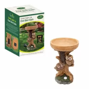 Image of Gardenkraft Owl Bird Bath With Solar Powered Light