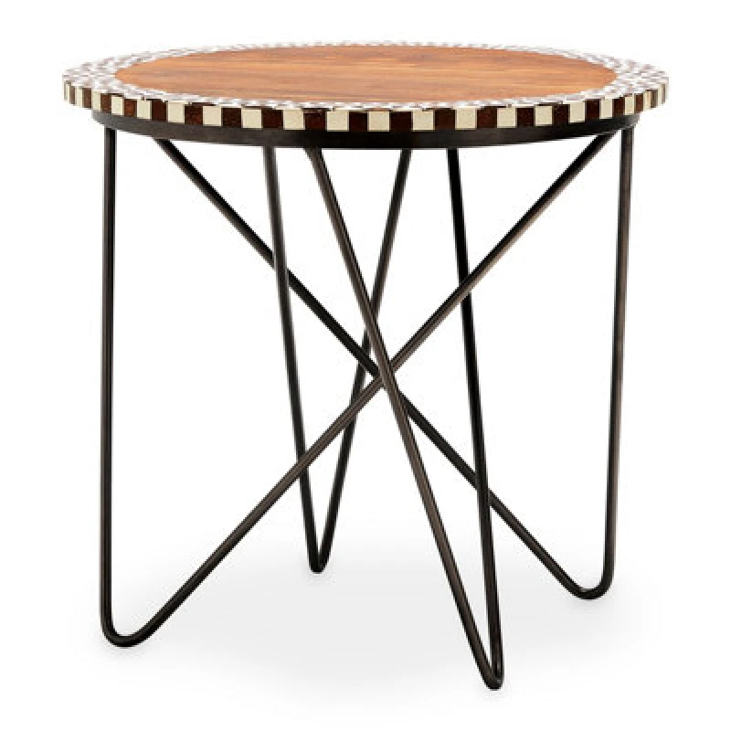Image of Orsina Artisan Round Acacia Wood Side Table.