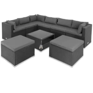 Image of Poly Rattan Lounge XXL 7cm 15cm Cushions Table Safety Glass Plate 5mm Weatherproof Garden Terrace Patio Furniture Corner Lounge Outdoor