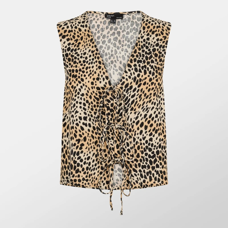 Image of Nobodys Child Leopard Print Tie Front Tessa Top Leopard female 10 (S)