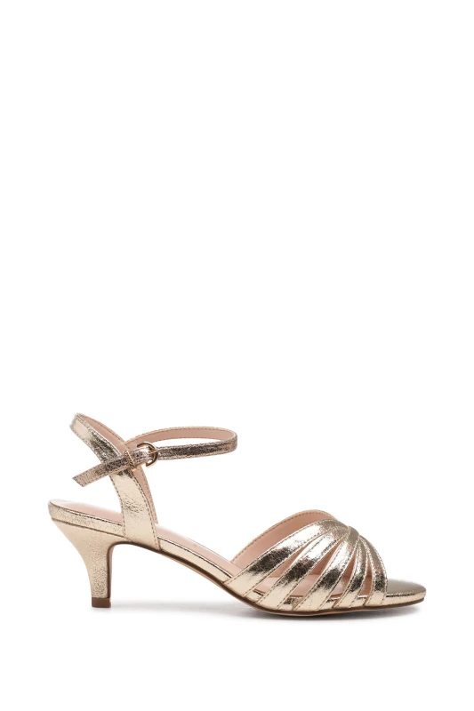 Image of Paradox London Womens Silver 'Taytum' Wide Fit Heeled Sandals in Gold Size: 5E Gold Female 5E
