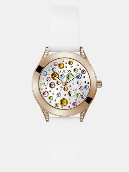 Image of Guess Analogue Watch With Crystal Applique Detailing 15000142 White