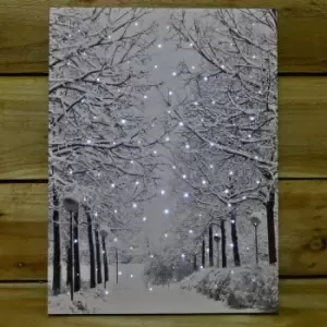 Image of 40cm x 30cm Winter Avenue Fibre Optic Light Up Wall Canvas Picture