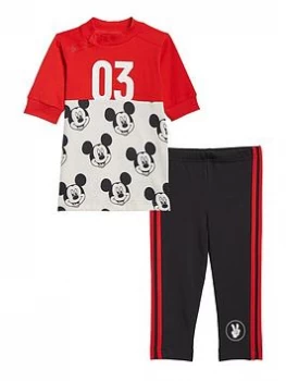 Image of adidas Infant Girls Disney Mickey Mouse T-Shirt & Legging Set - Red/White, Size 12-18 Months, Women