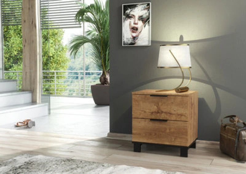 Image of Furneo Modern Dark Oak Effect Chest Of Drawers Cabinet 2 Drawers Storage Cozy 02