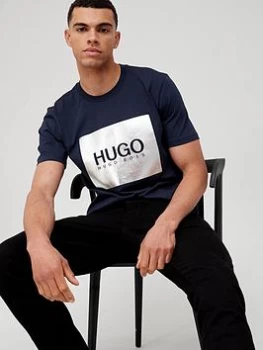 Image of HUGO Dolive Metallic Logo T-Shirt - Dark Blue, Dark Blue Size XL Men