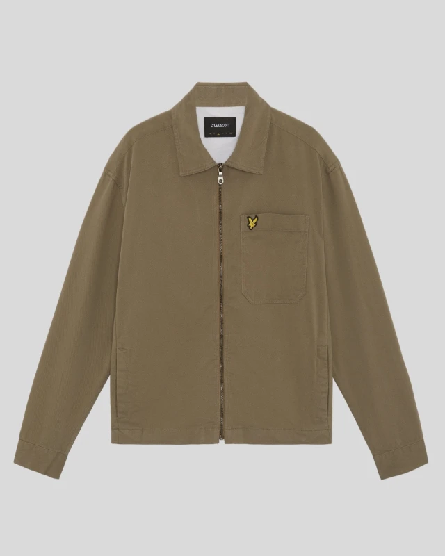 Image of Lyle & Scott Big Tall Enzyme Wash Zip Through Overshirt - Khaki Khaki WV6Y9 Male 1XL,2XL,3XL,4XL,5XL