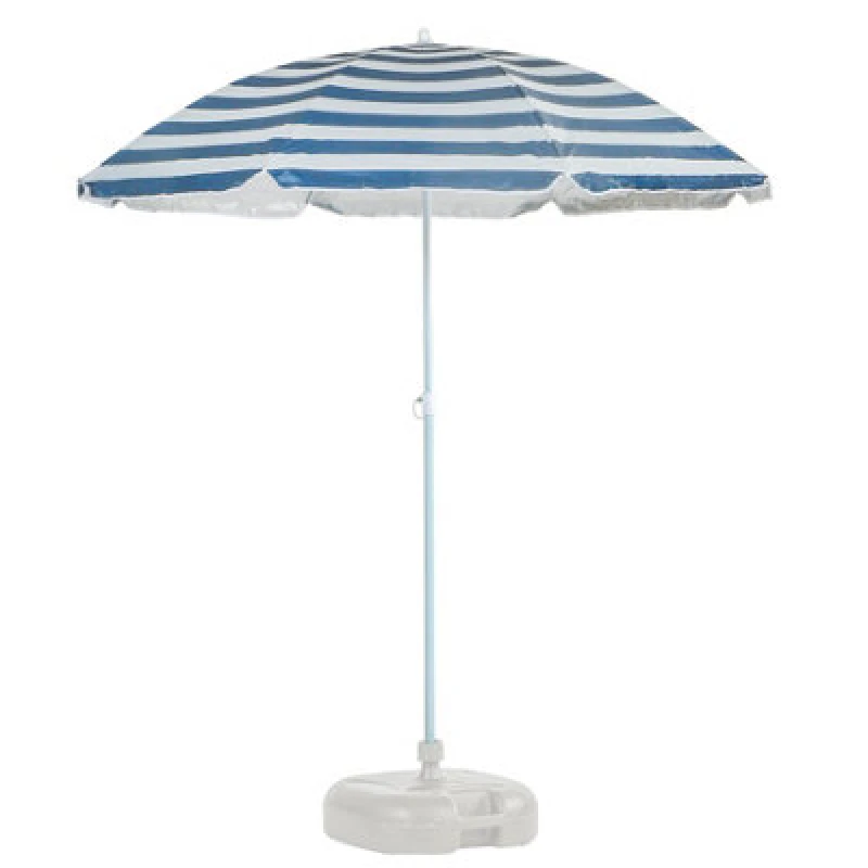 Image of Harbour Housewares Metal Beach Parasol & Base Set - 1.74 X 1.93M - Blue Stripe/white