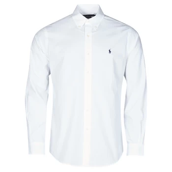 Image of Polo Ralph Lauren CHEMISE AJUSTEE EN POPLINE DE COTON COL BOUTONNE LOGO PONY PLAY mens Long sleeved Shirt in White - Sizes EU M,EU L,EU XL,EU XS