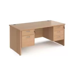 Image of Office Desk Rectangular Desk 1600mm With Double Pedestal Beech Top And Panel End Leg 800mm Depth Maestro 25 MP16P23B