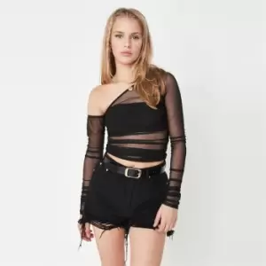 Image of Missguided Mesh Off Shoulder Top - Black