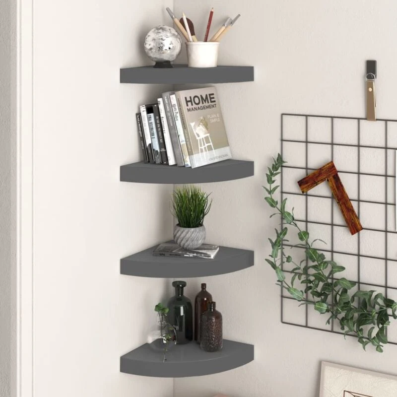Image of VIDAXL Floating Corner Shelves 4 pcs High Gloss Grey 25x25x3.8cm MDF vidaXL 8720286075258