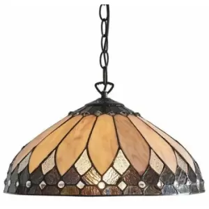 Image of Tiffany Glass Hanging Ceiling Pendant Light Dark Bronze 400mm Lamp Shade i00085