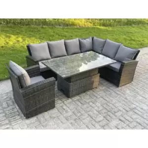 Image of Fimous 7 Seater Outdoor Dark Grey PE Rattan Lounge Complete Sofa Set with Regular Adjustable Table