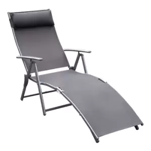 Image of Outsunny Foldable Recliner Sun Lounger w/ 7 Levels - Grey