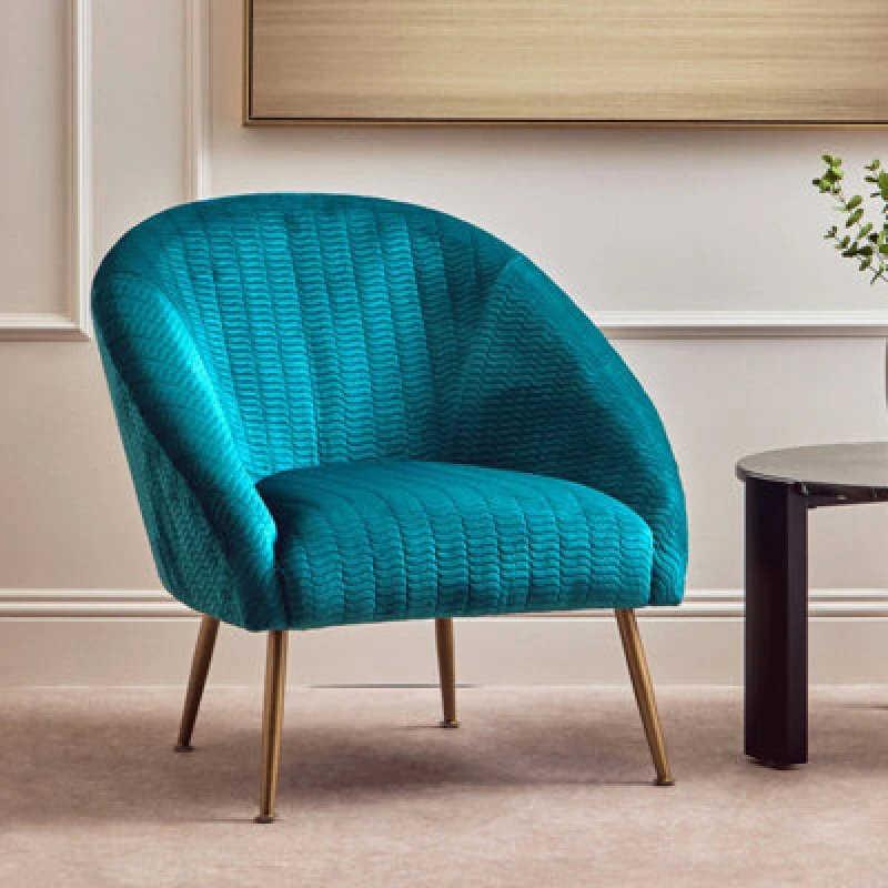 Image of Orsina Blue Occasional Chair, Luxury Blue Velvet Occasional Chair, Comfortably Fashionable Blue And Gold Chair