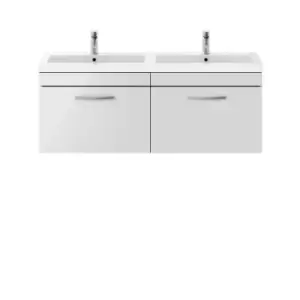 Image of Nuie Athena 1200 Wall Hung 2-drawer Vanity & Polymarble Double Basin - Gloss Grey Mist
