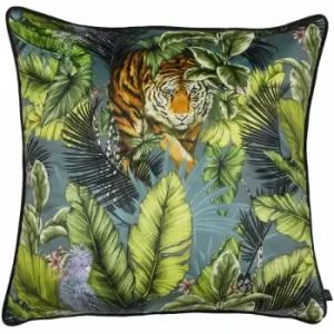 Image of Prestigious Textiles Bengal Tiger Jungle Print Cushion Cover, Twilight, 55 x 55 Cm