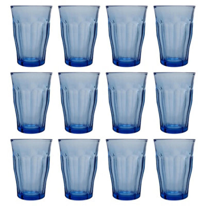 Image of Duralex 360ml Picardie Highball Glasses - 12x Water Juice Cocktail Drinking in Blue Blue Unisex