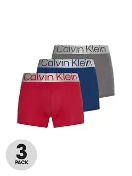 Image of Calvin Klein 3 Pack Trunks - Grey/Red/Blue, Grey/Red/Blue, Size L, Men