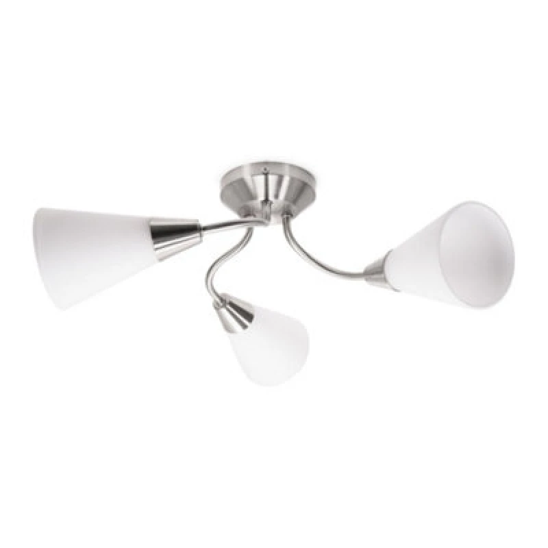 Image of ValueLights Kristina 3 Way Curved Metal Flush Ceiling Light with Frosted White Shades Silver