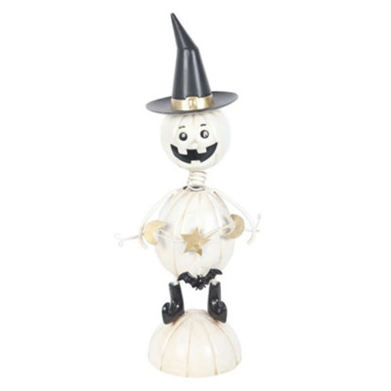 Image of Something Different Something Different Metal Pumpkin Man Ornament in White White One Size Unisex 5063806897538