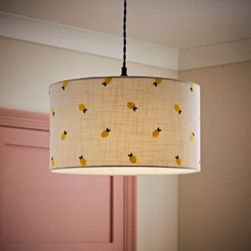 Image of VALUELIGHTS Brae Natural White Fabric Lemon Embroidered Medium Drum Lamp Shade 27040
