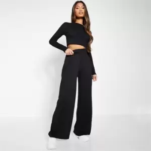 Image of I Saw It First Petite Rib Wide Leg High Waist Trouser - Black