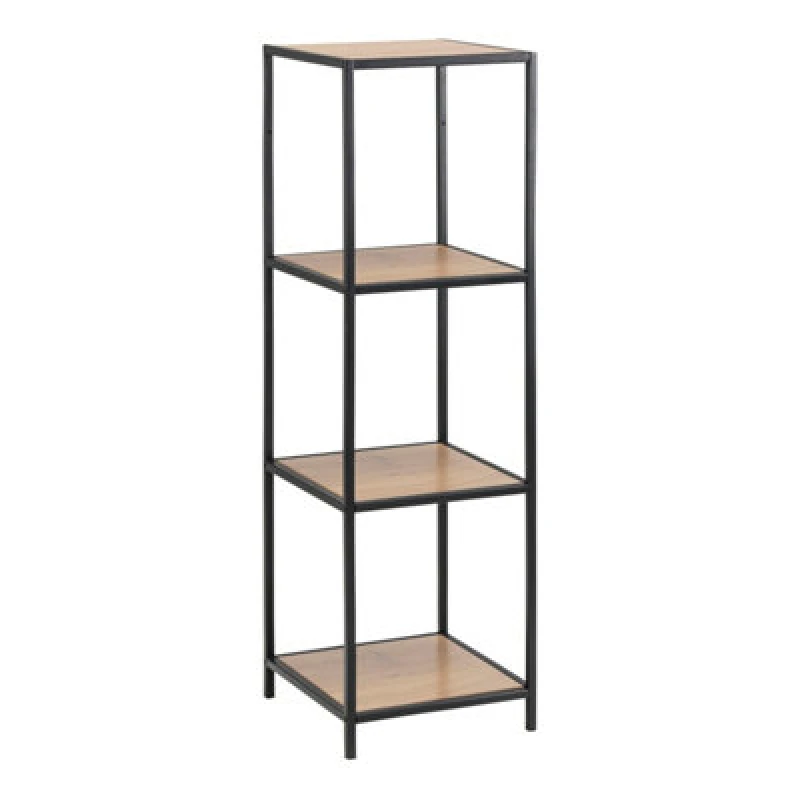 Image of Furniture To Go Seaford Narrow Black Metal Bookcase With 3 Oak Shelves