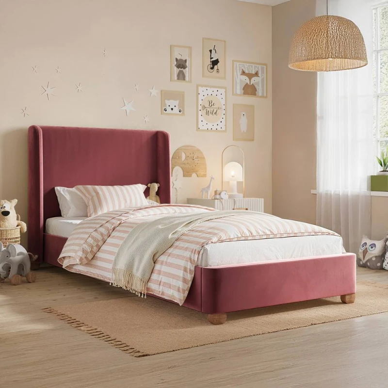 Image of Flair Alma Single Winged Headboard Bed in Pink Pink Unisex Single