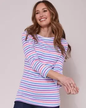 Image of Cotton Traders Womens ¾ Sleeve Print Jersey Top in White