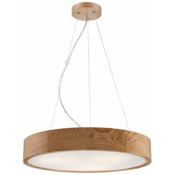 Image of Lamkur Lighting - Cylindrical Pendant Ceiling Light Oak, 3x E27