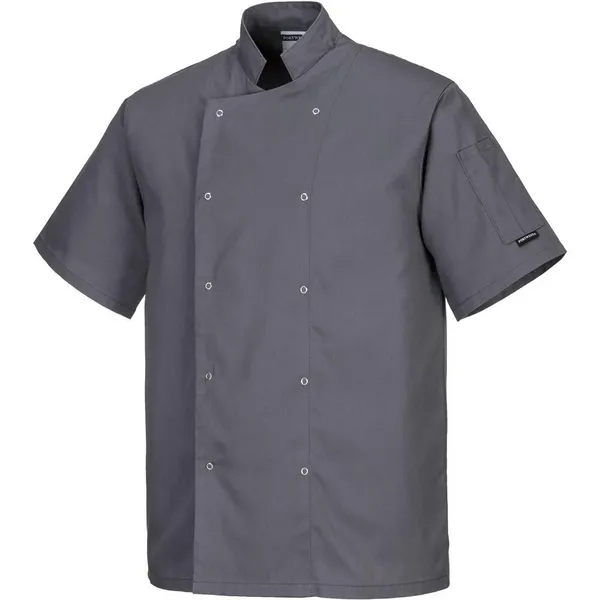 Image of Portwest Cumbria Chefs Short Sleeve Jacket C733SGRM Colour: Slate Grey