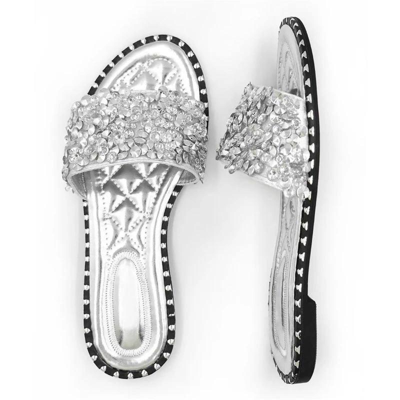 Image of Where's That From 'Belle' Diamante Sparkly Flat Sliders Silver