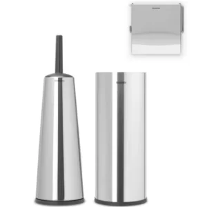 Image of Brabantia Renew Toilet Accessory Set Of 3 Matt Steel