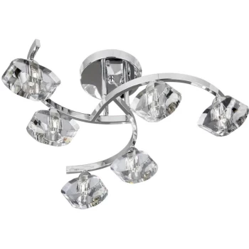 Image of Searchlight Sculptured Ice - 6 Light Semi Flush Multi Arm Ceiling Light Chrome and K9 Glass, G9