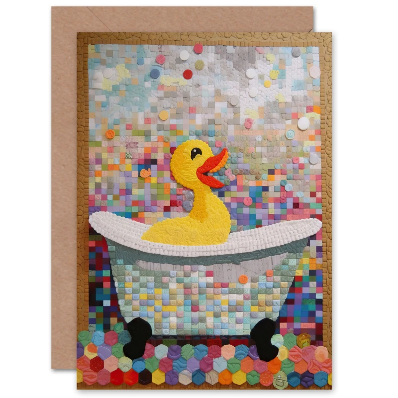 Image of Artery8 Fun Fuzzy Felt Duck Mosaic Child Children Kids Birthday Greeting Card Multi unisex