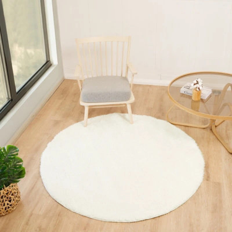Image of Livabliss Round Shaggy Solid Color Plush Pile Off-White Claire Area Rug 160 X 160 Cm - Easy Care, Ideal For Living Room & Bedroom