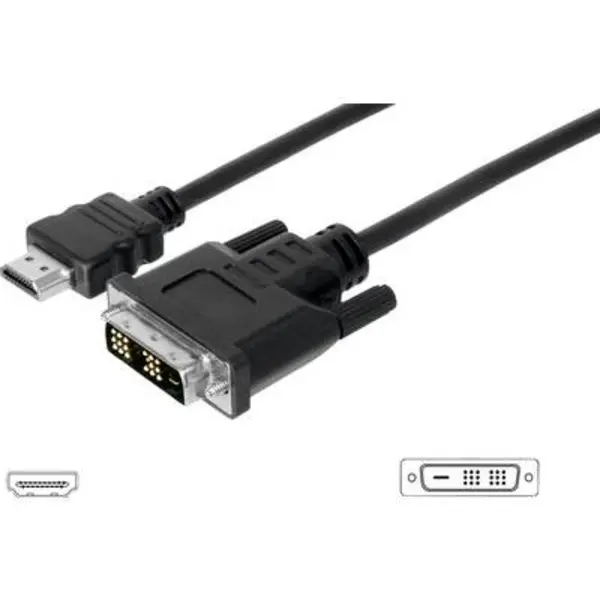 Image of Digitus HDMI / DVI Adapter cable HDMI-A plug, DVI-D 18+1-pin plug 5m Black AK-330300-050-S screwable HDMI cable AK-330300-050-S