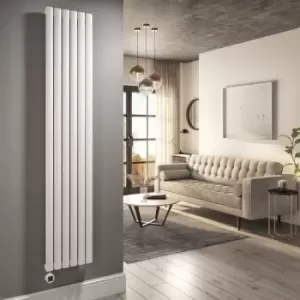 Image of White Electric Vertical Designer Radiator 2kW with WiFi Thermostat - H1800xW354mm - IPX4 Bathroom Safe