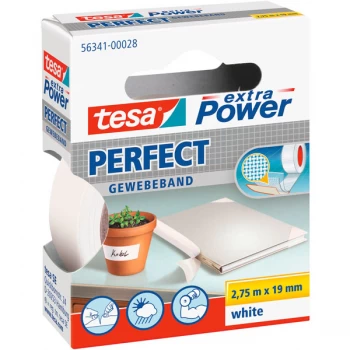 Image of tesa 56341 Extra Power Fabric Tape - White - 19mm x 2.75m